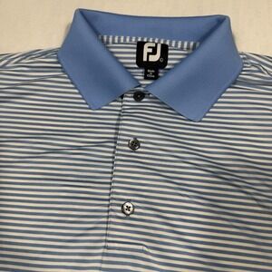 Footjoy FJ Shirt Men's Large Baby Blue White Striped Golf Polo Short Sleeve